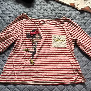 Minnie Mouse Red & White Striped Graphic Top